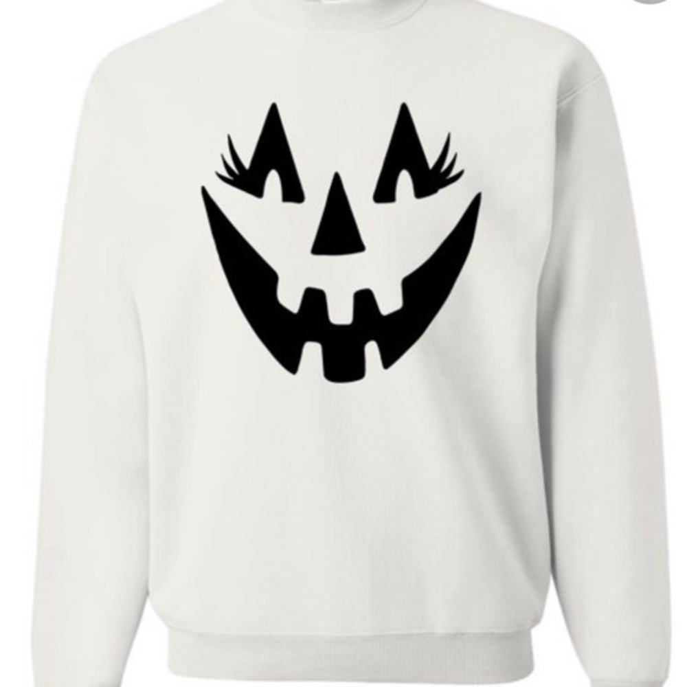 Halloween Jack o Lantern White Crew neck Longsleeve NEW